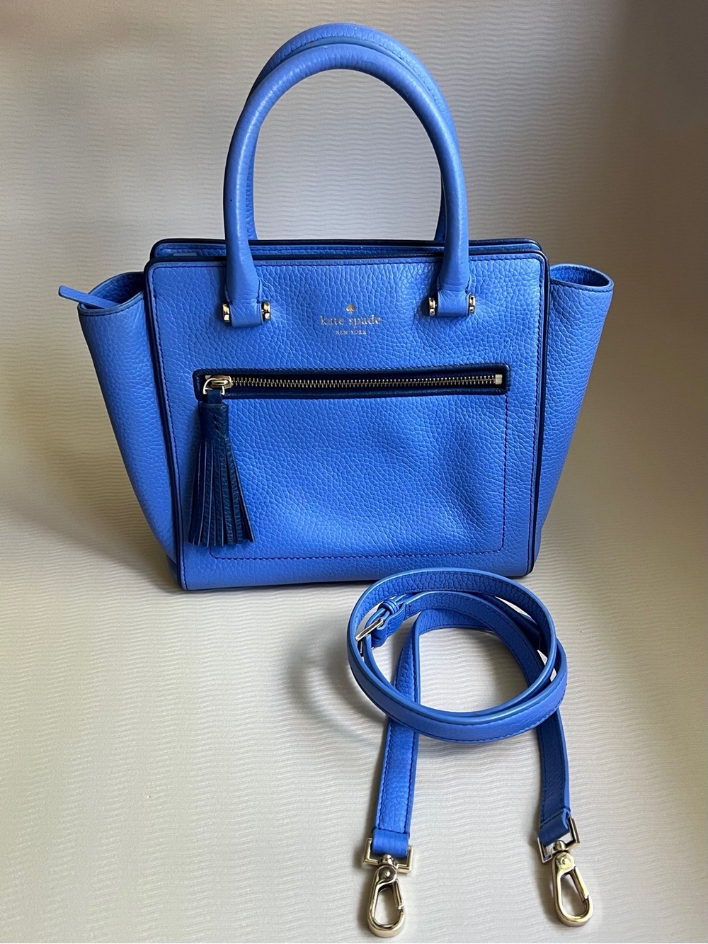 Kate Spade Satchel Pebbled Leather Convertible Winged Tote Cobalt Blue Medium